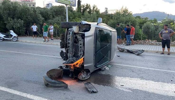 Tel çite çarparak takla atan aracın sürücüsü yaralandı